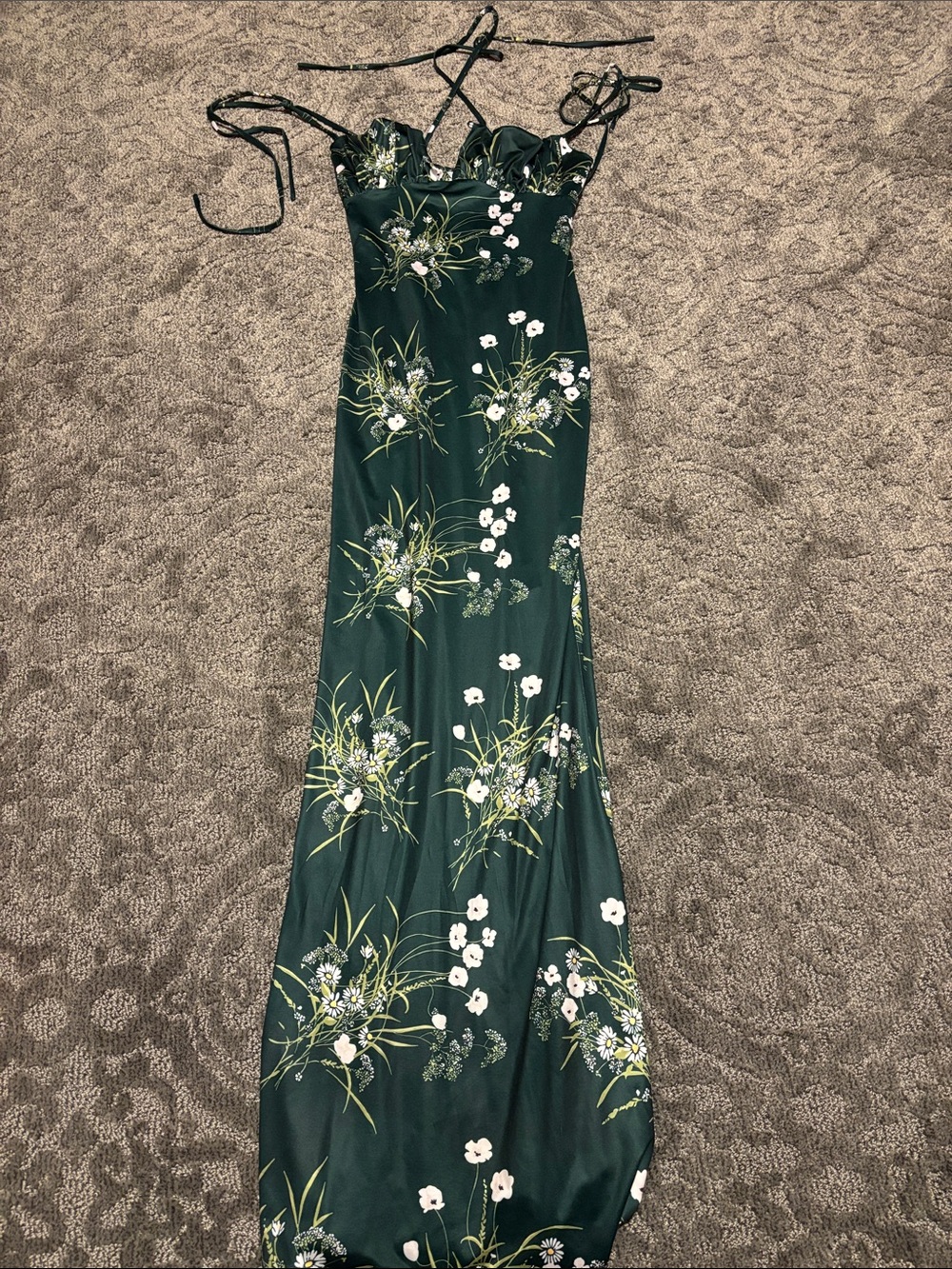 Floral Emerald Green Maxi Slip Dress with Spaghetti Straps
